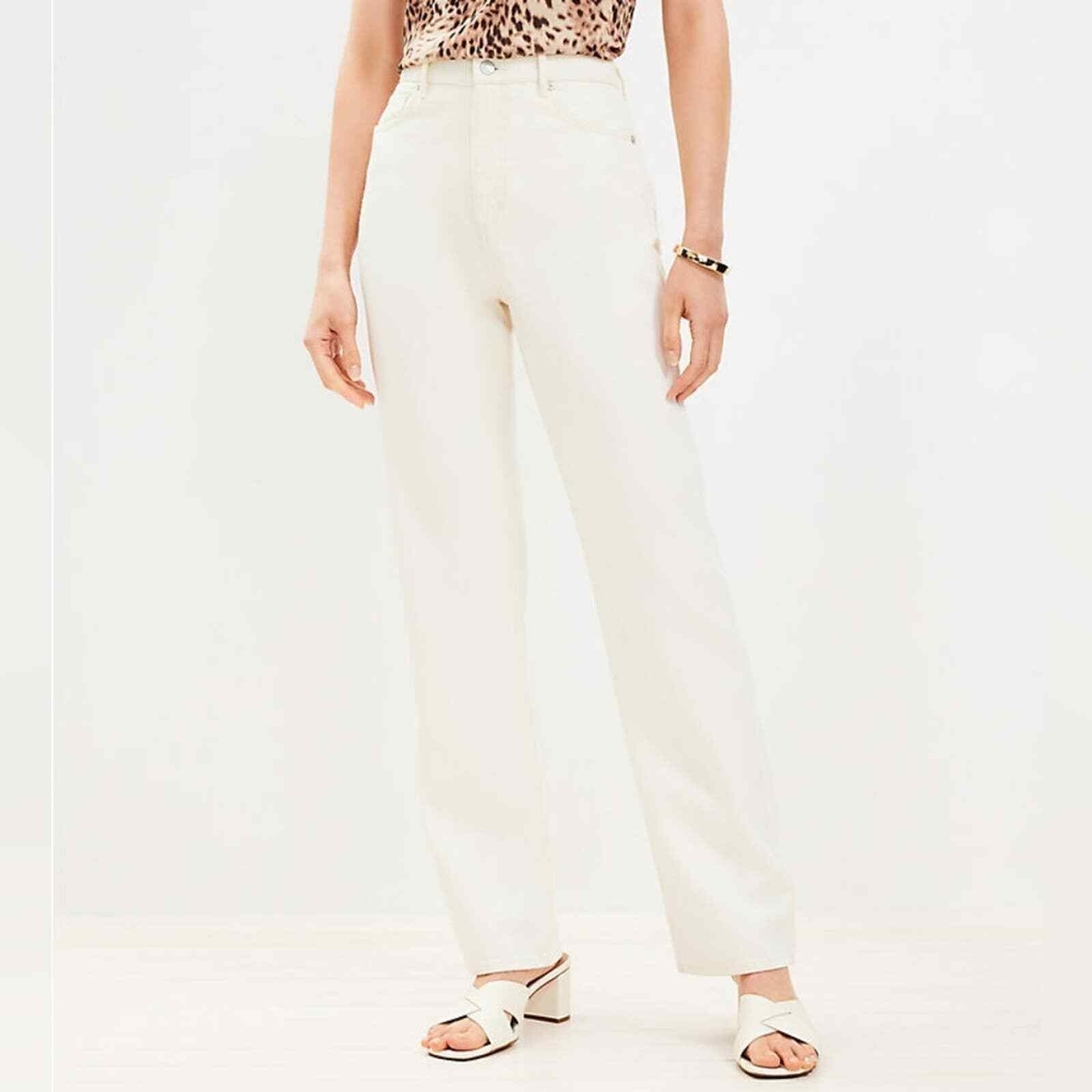 Loft High Rise Boyfriend Jeans Cream Off-White Denim Size 33 16 New